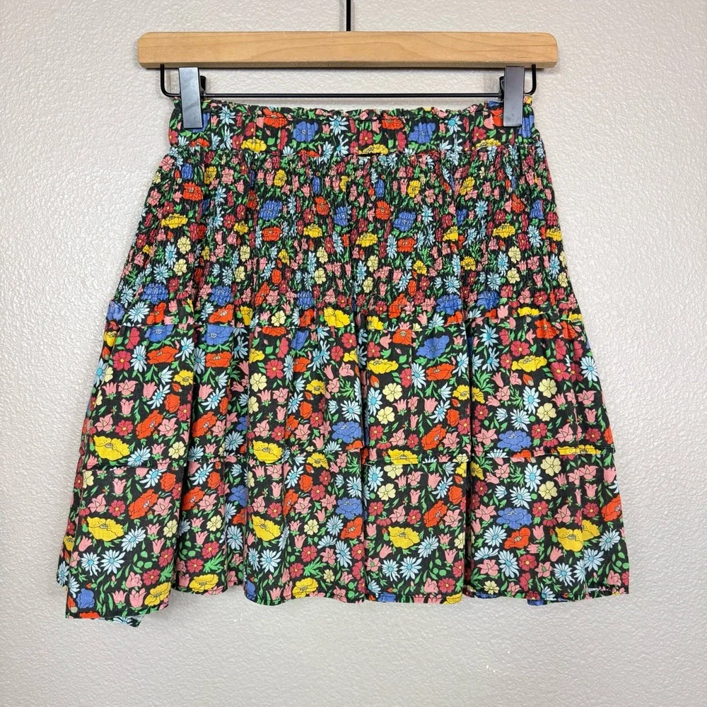 PERSEVERANCE London Floral smocked‎ Short Ruffled mini Skirt Size 6 B